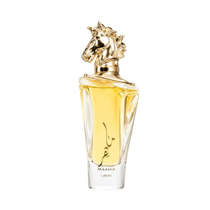 Foto frontal de Maahir Lattafa Eau de Parfum Unisex con fondo blanco
